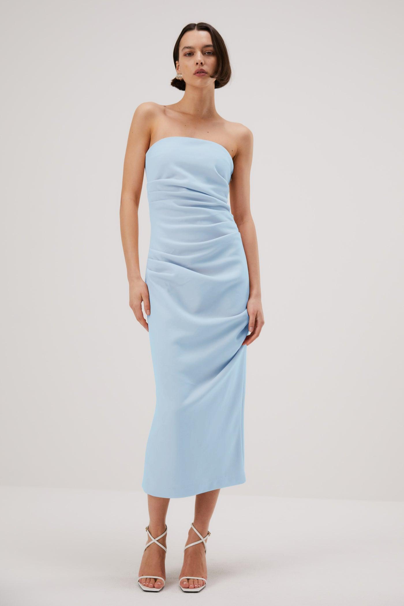 SATIN MIDI DRESS - Sky blue