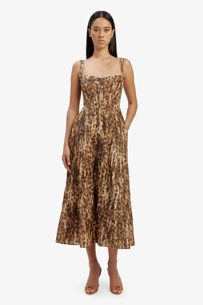 Lilah Corset Midi Dress - Leopard