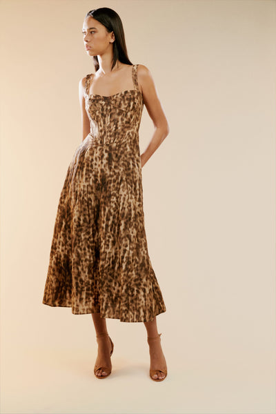 Lilah Corset Midi Dress - Leopard