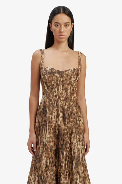 Lilah Corset Midi Dress - Leopard