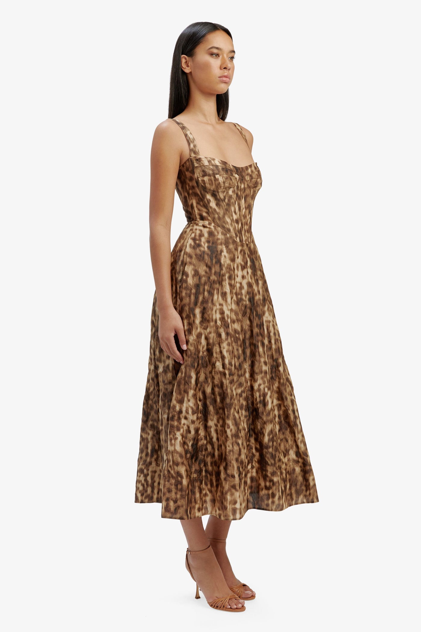 Lilah Corset Midi Dress - Leopard