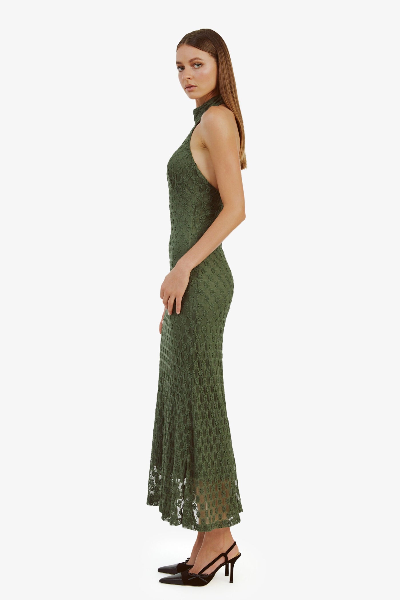 Adoni Ola Lace Midi Dress - Khaki