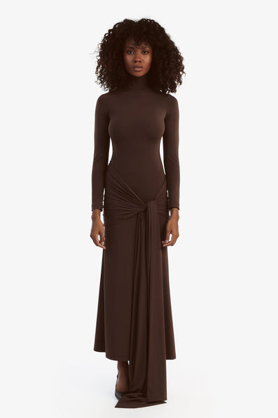 Alix Tie Front Maxi Dress - Chocolate