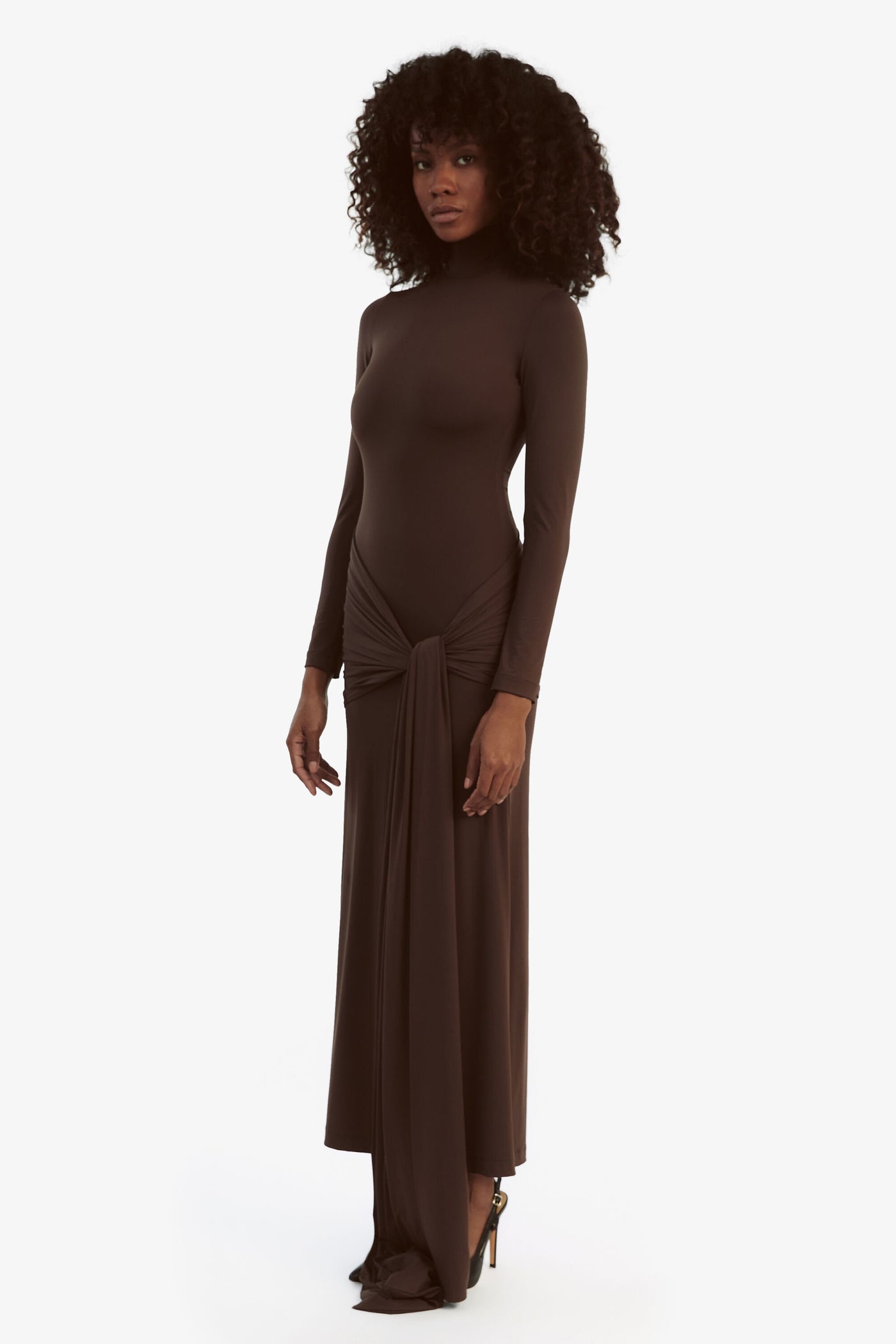 Alix Tie Front Maxi Dress - Chocolate