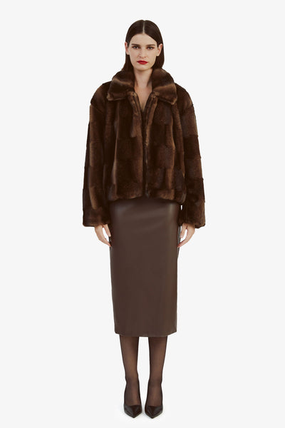 Sylvie Zip Faux Fur Jacket - Dark Chocolate