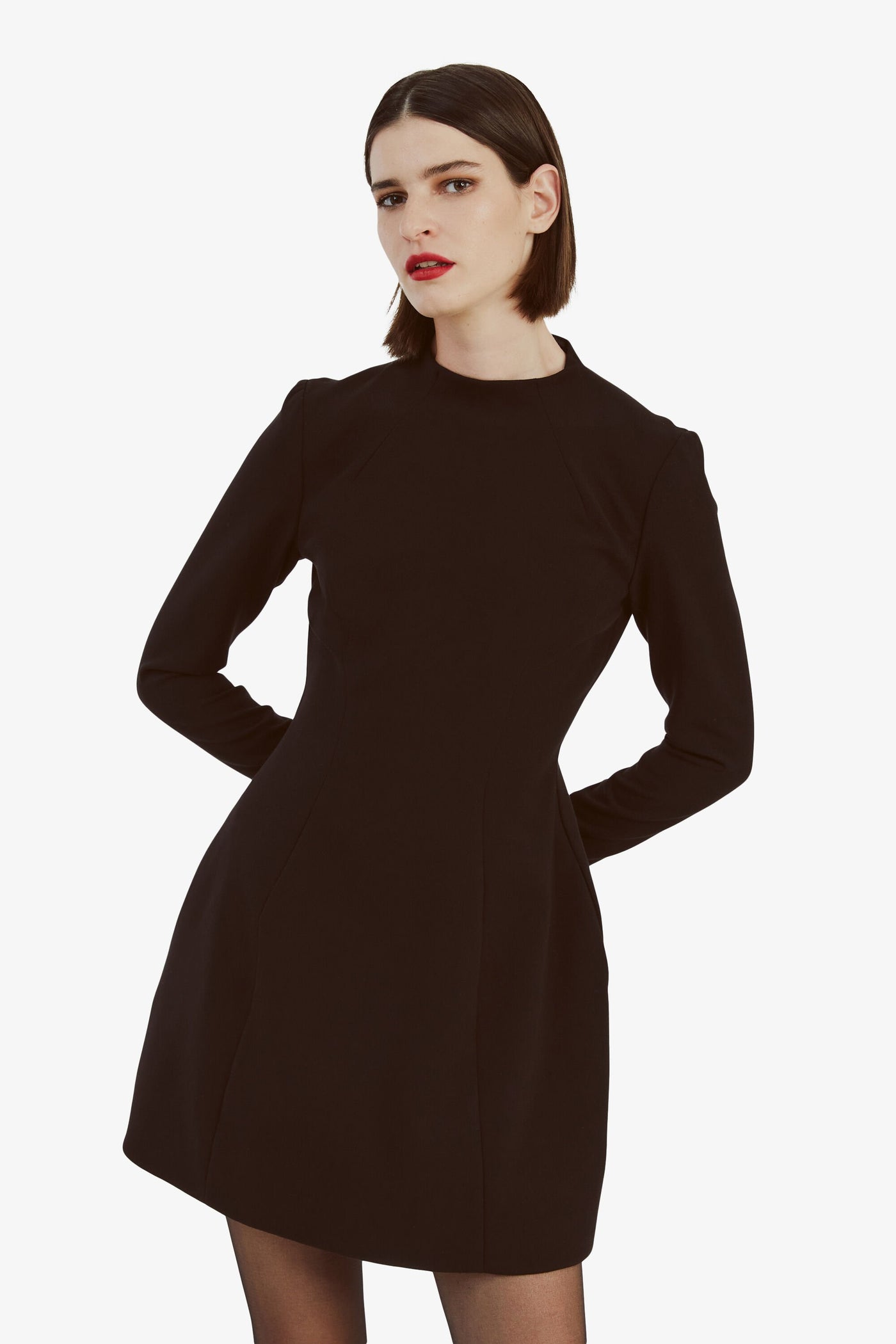 Delphi Long Sleeve Mini Dress - Black