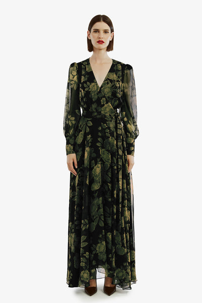 Lucianna Maxi Wrap Dress - Green Floral