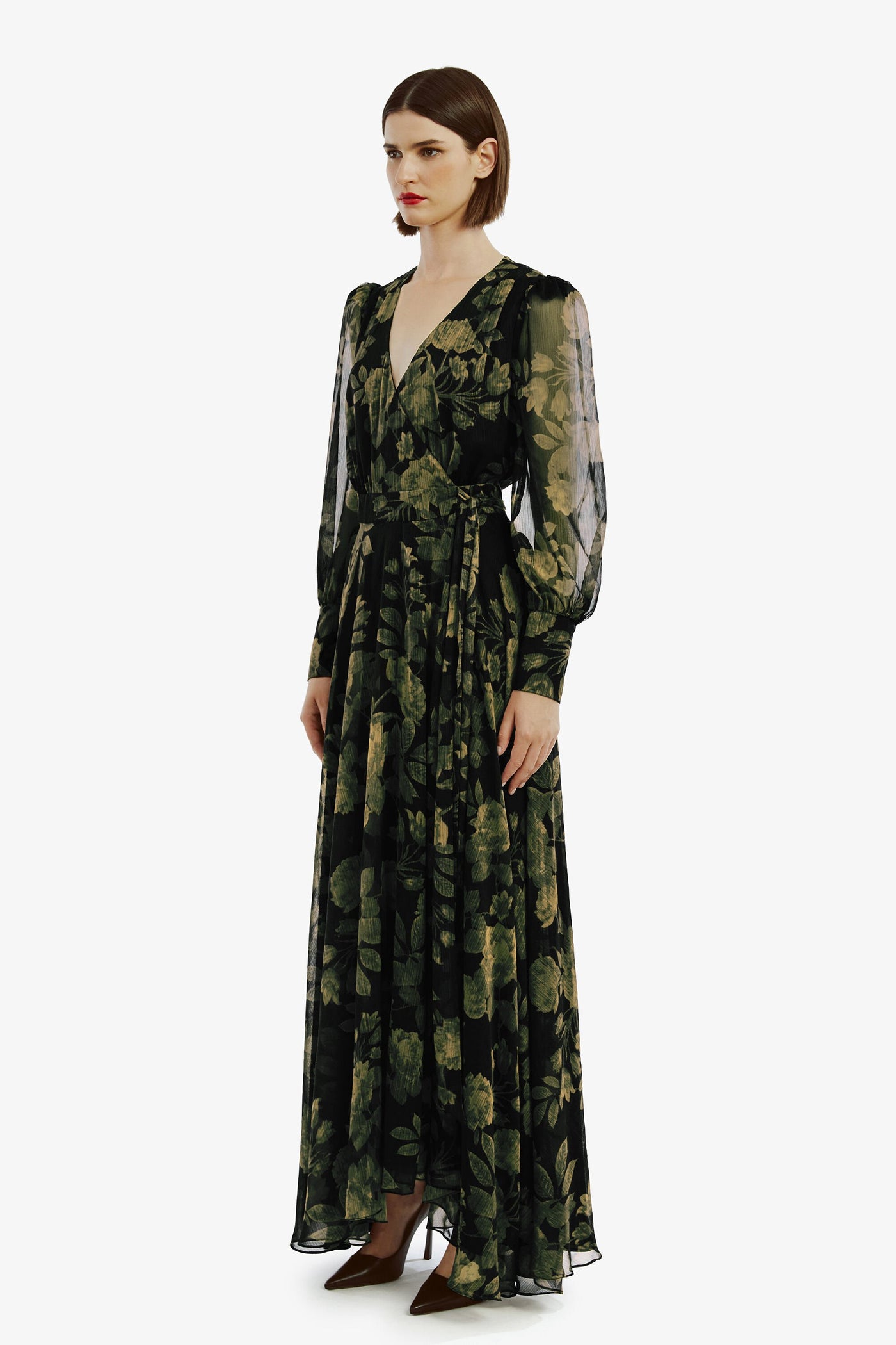 Lucianna Maxi Wrap Dress - Green Floral