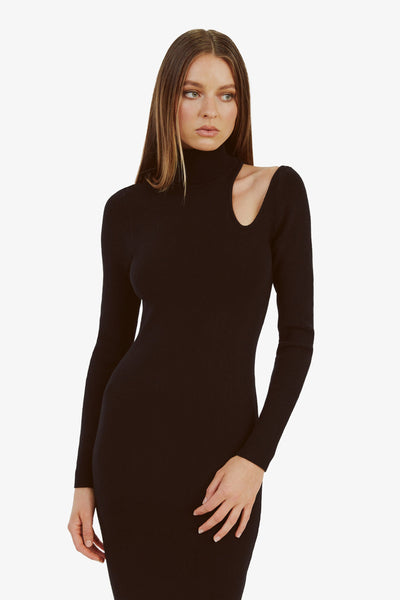 Olesa Asymmetric Knit Dress - Black