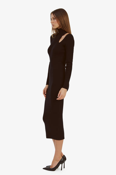 Olesa Asymmetric Knit Dress - Black