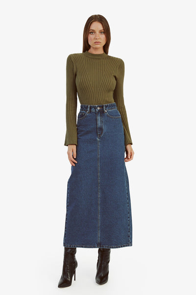 Evianna Denim Maxi Skirt - Washed Indigo