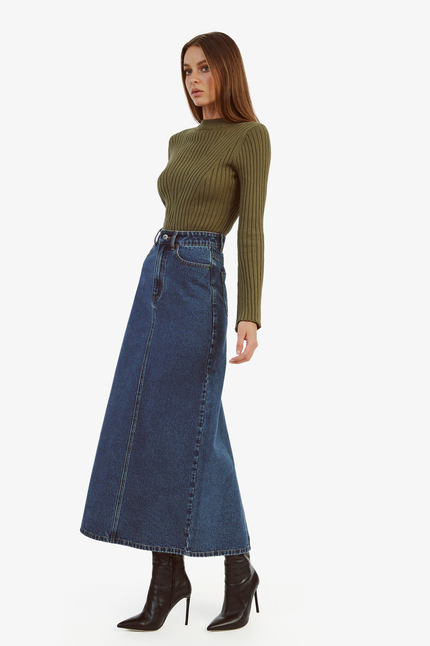 Evianna Denim Maxi Skirt - Washed Indigo