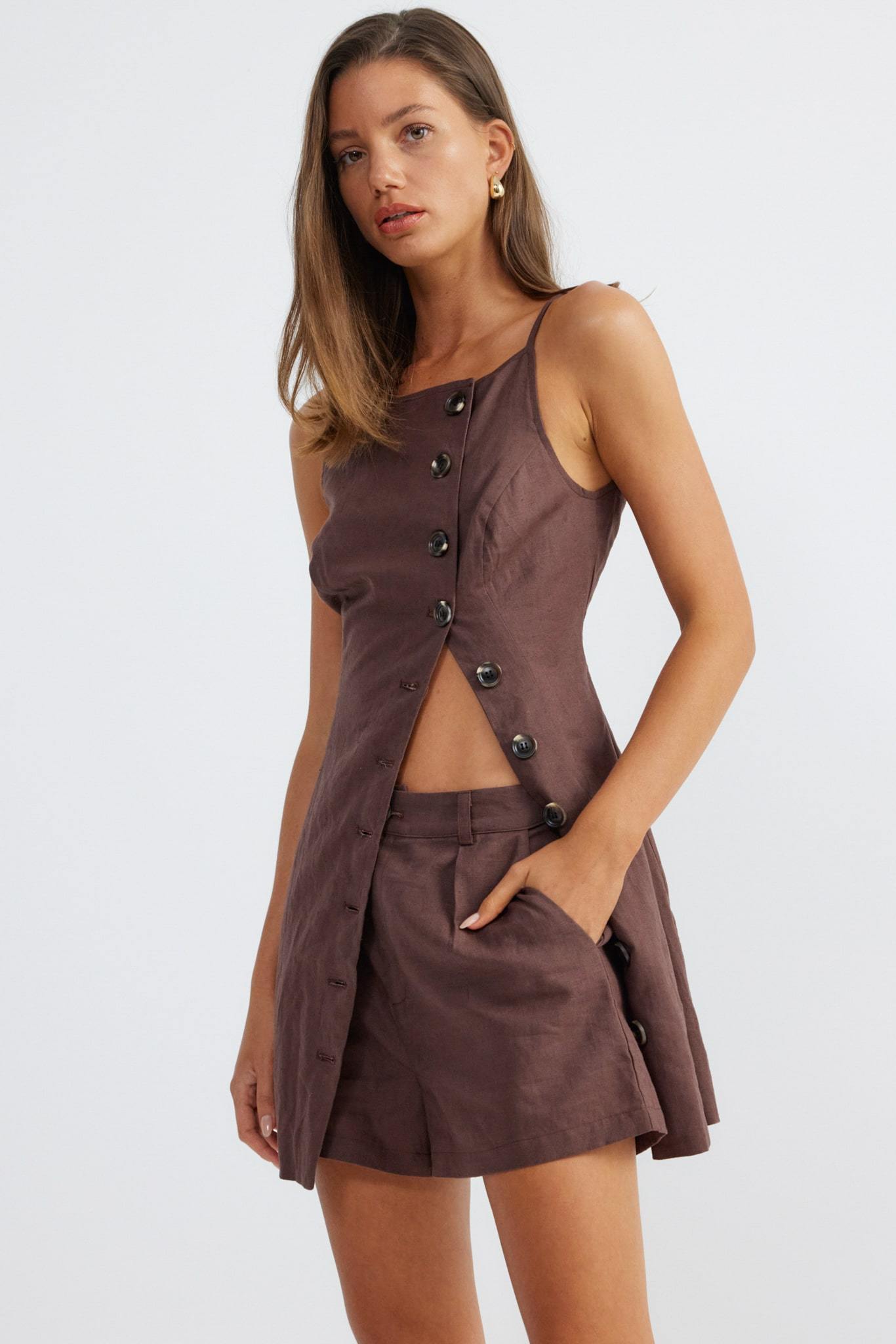 Allegra Linen Dress - Chocolate