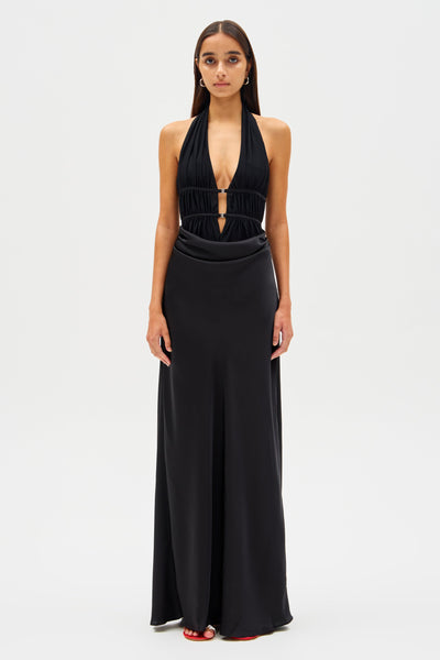 Celine Satin Maxi Dress - Black