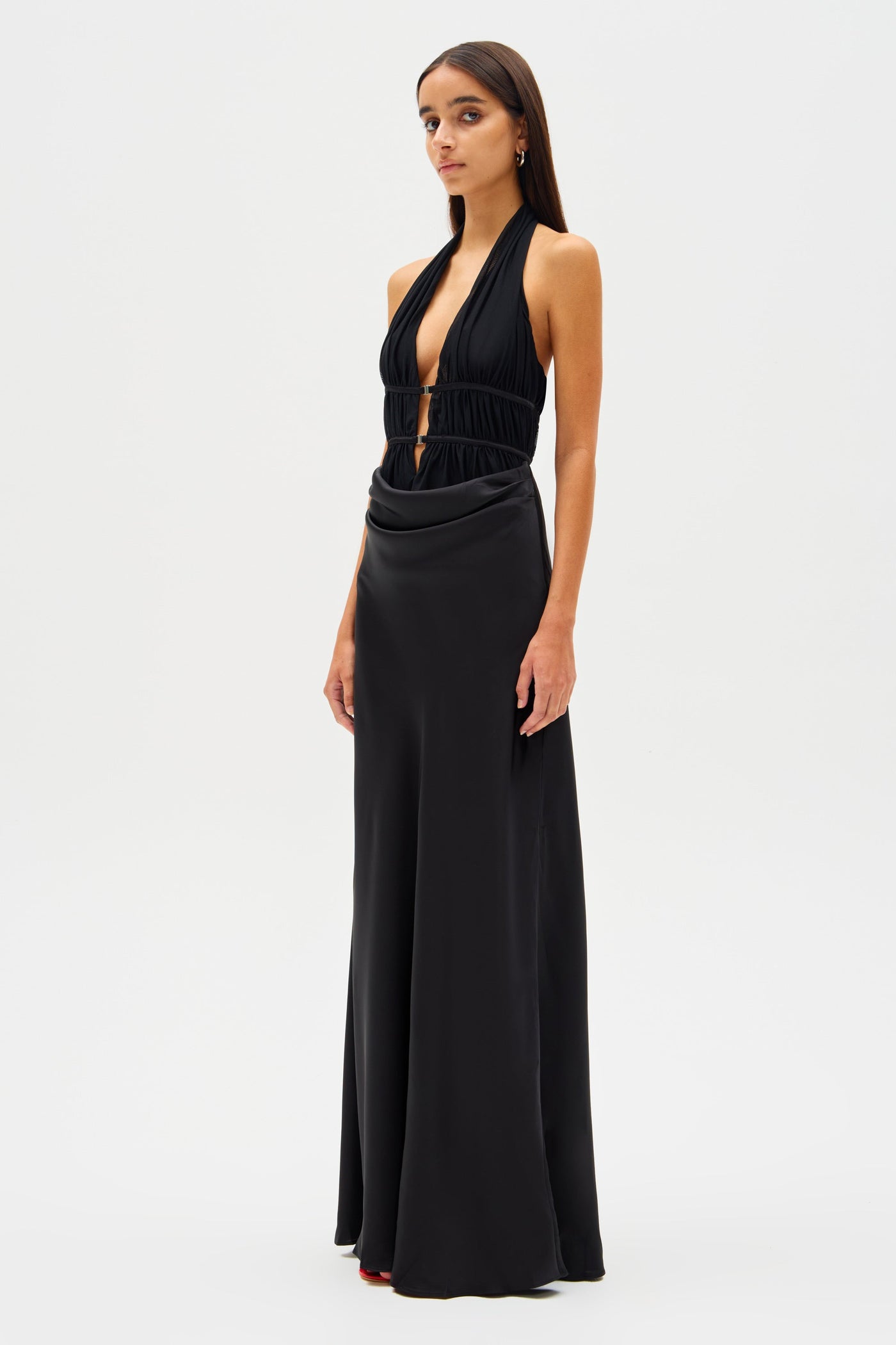 Celine Satin Maxi Dress - Black