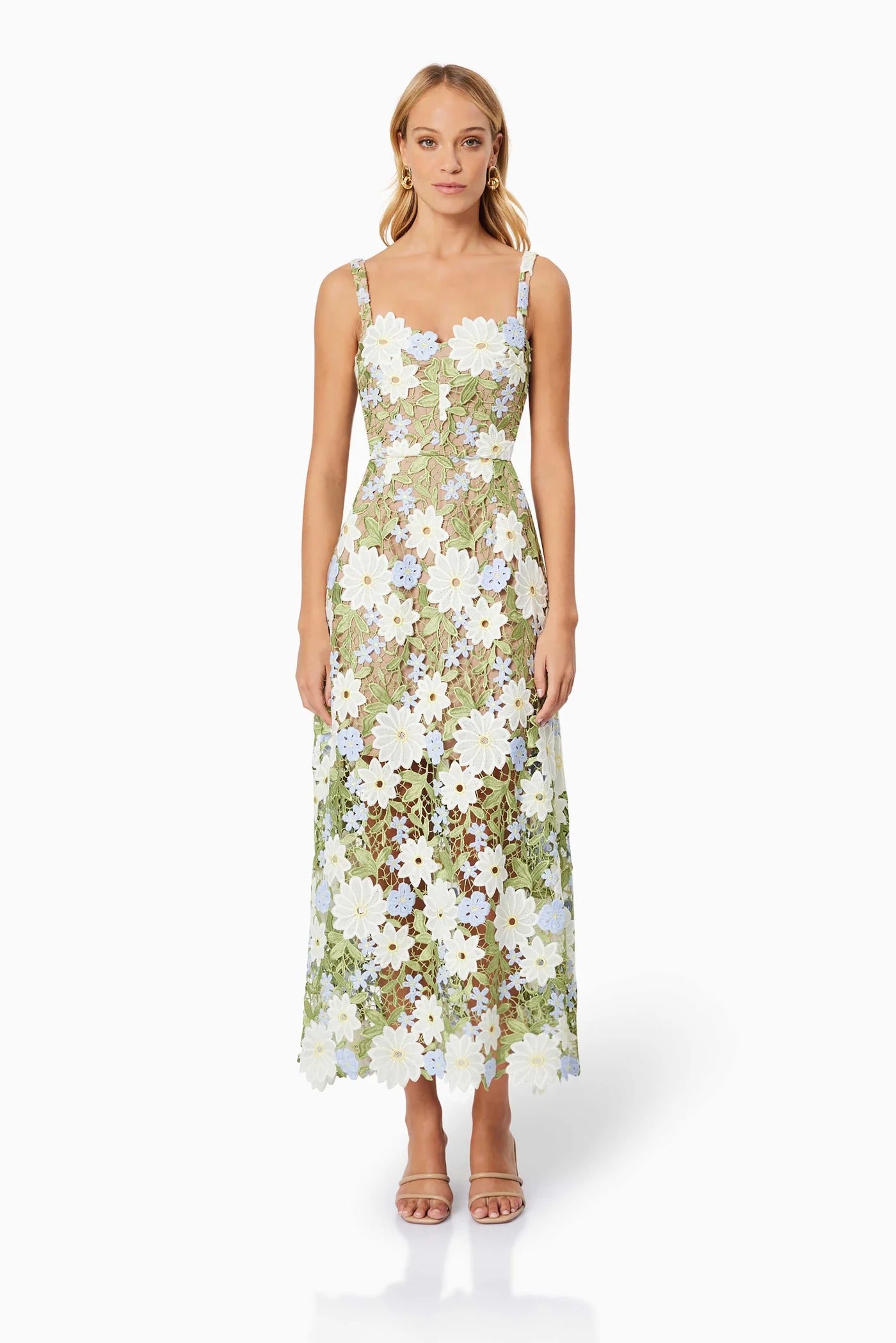 Flora Lace Midi Dress - Green Multi