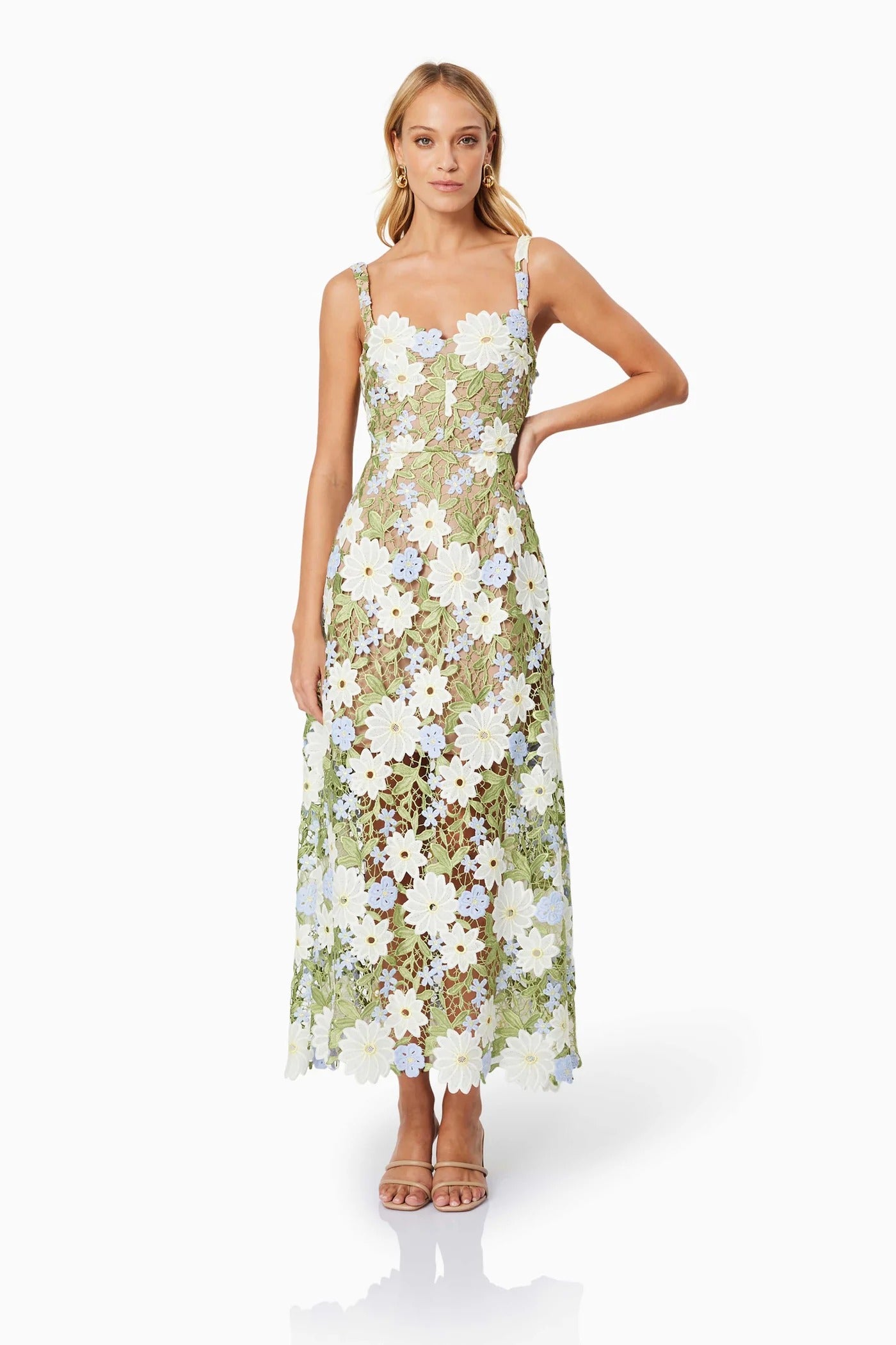 Flora Lace Midi Dress - Green Multi