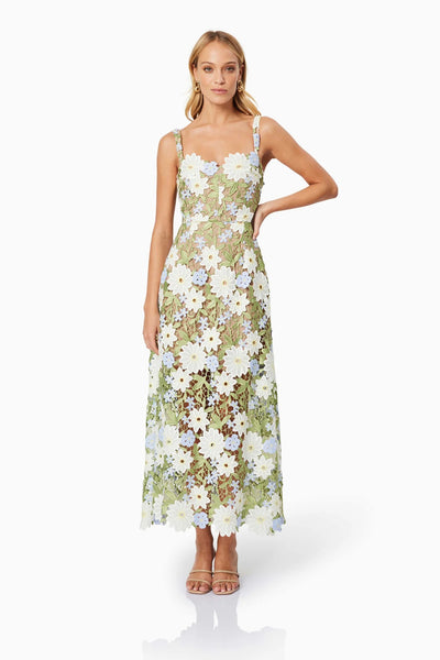 Flora Lace Midi Dress - Green Multi