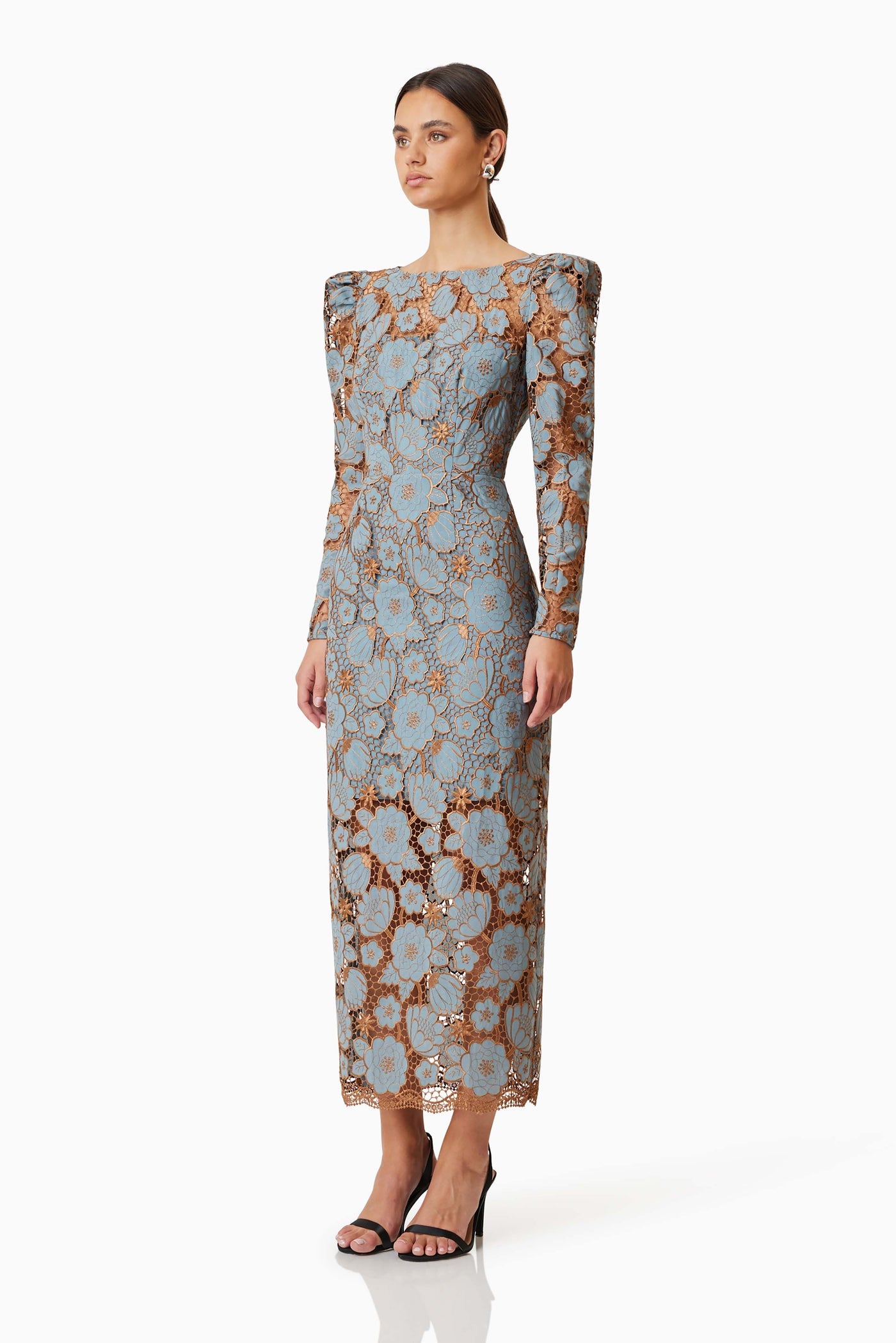 Jasmine Long Sleeve Midi Dress - Blue