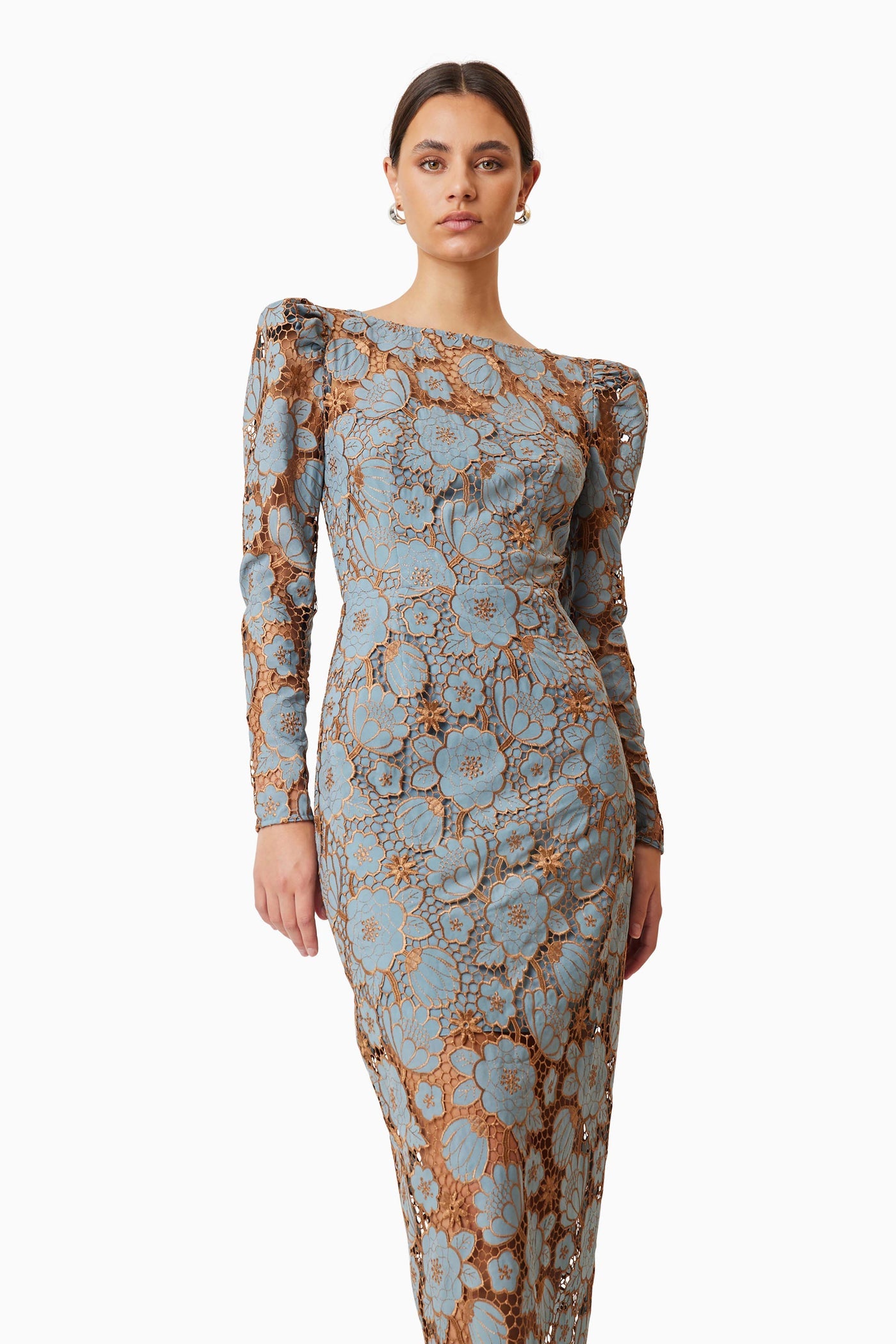 Jasmine Long Sleeve Midi Dress - Blue