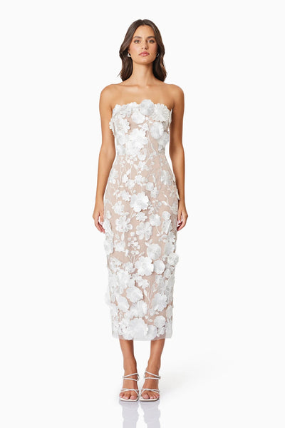 Helena Strapless Midi Dress - White