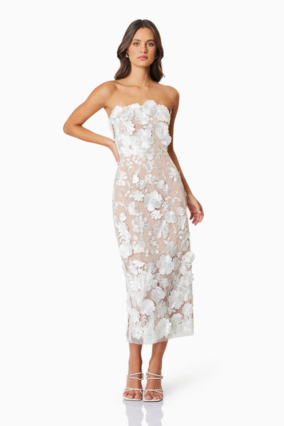 Helena Strapless Midi Dress - White