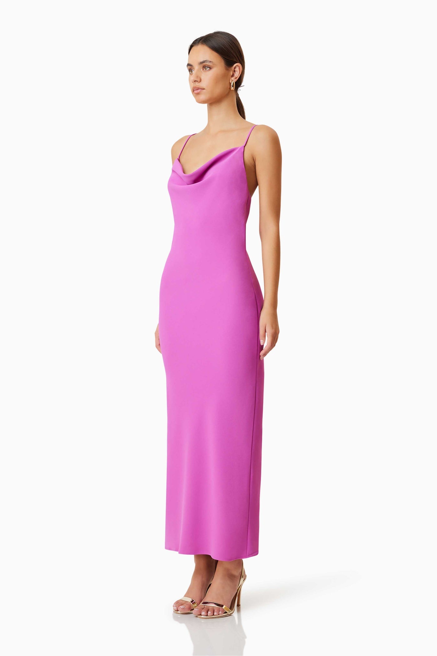 Kenna Cowl Neck Midi Dress - Purple