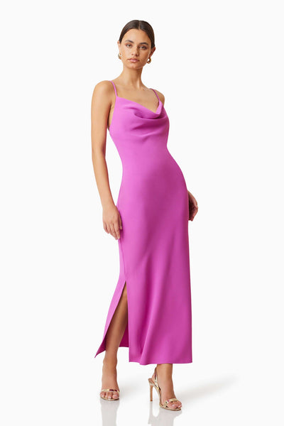 Kenna Cowl Neck Midi Dress - Purple