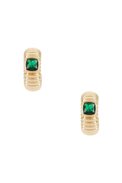 Textured Emerald Hoop Earrings