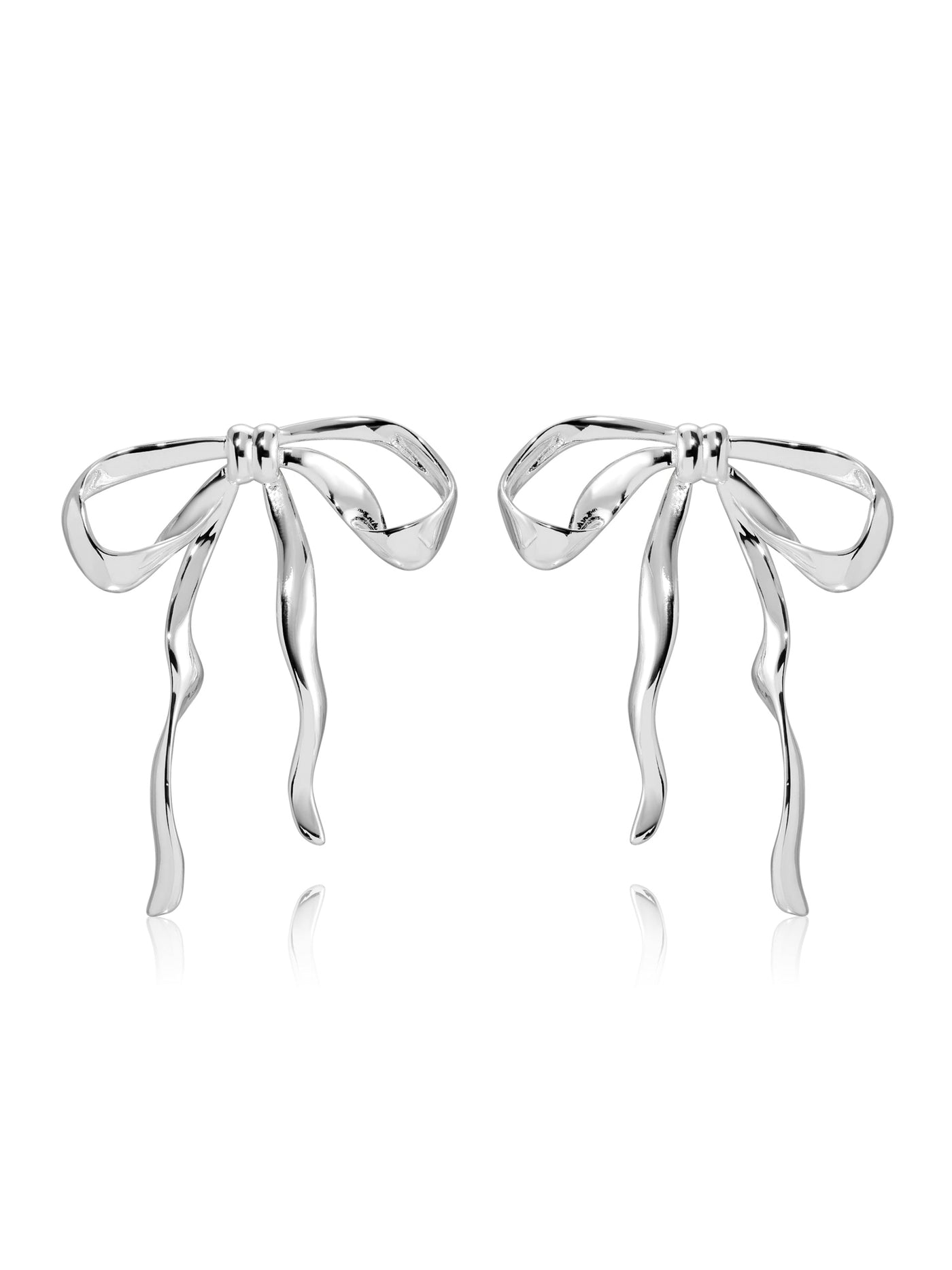 Organic Bow Earrings - Silver Plated