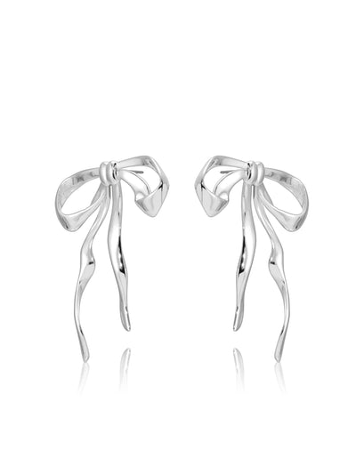 Organic Bow Earrings - Silver Plated