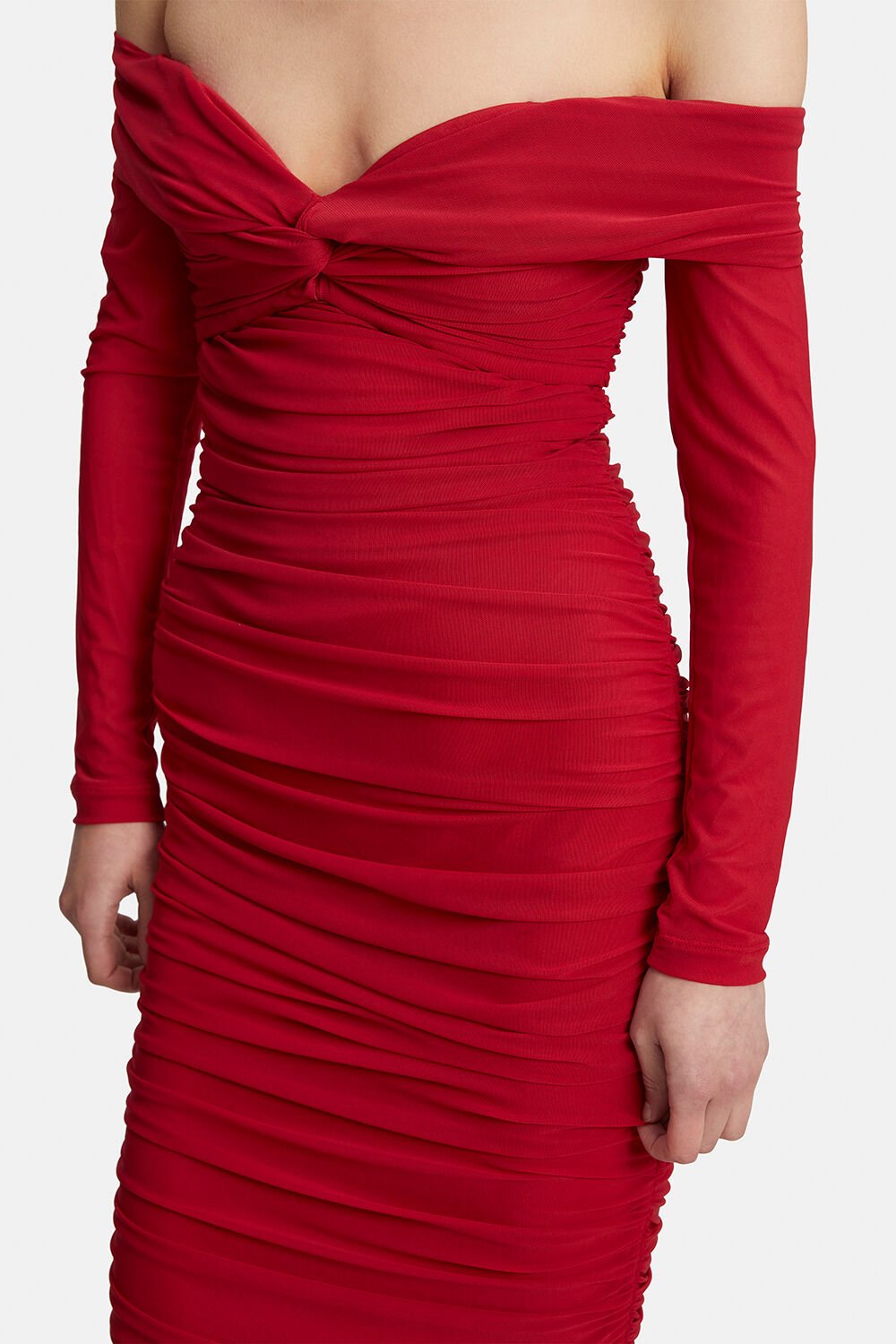 Dress the Population Illaria Rouge Red Mesh Panel authentic Long Sleeve Bodycon Midi Dress