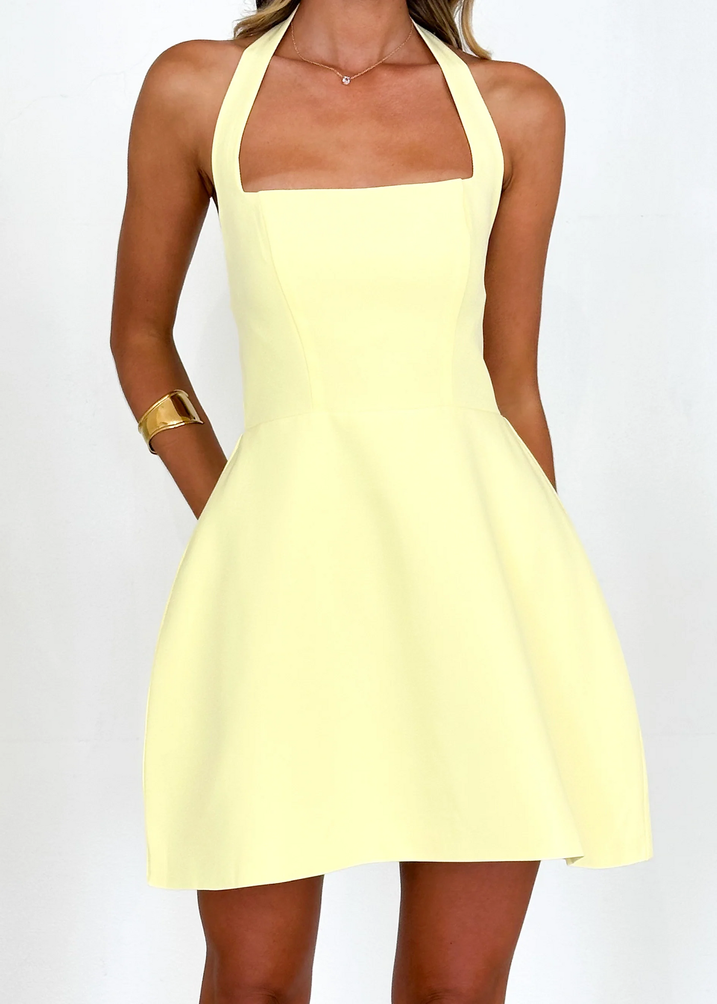 Morocco Halter Mini Dress - Lemon