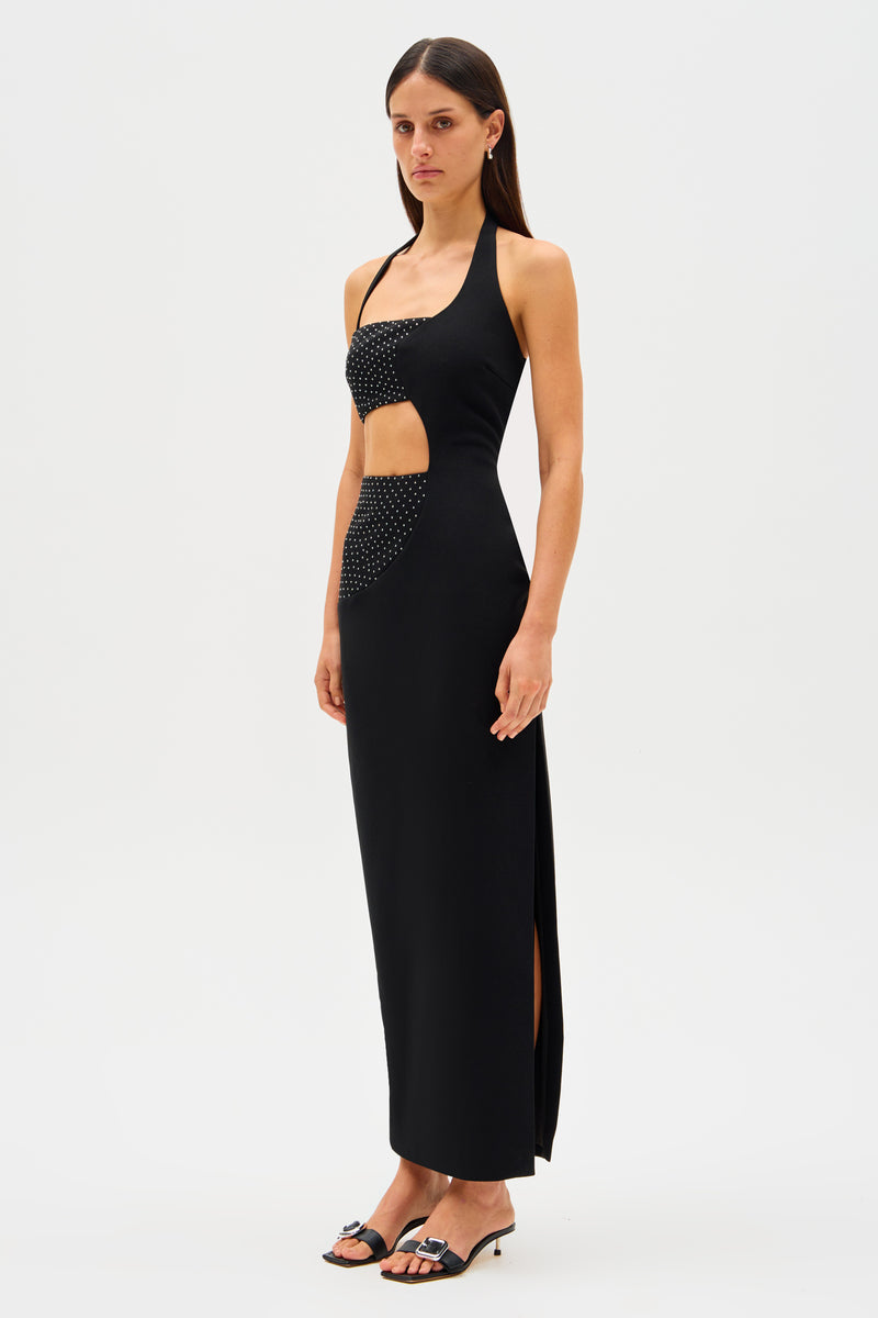 Misha Polina Crepe Diamanté Maxi Dress - Black