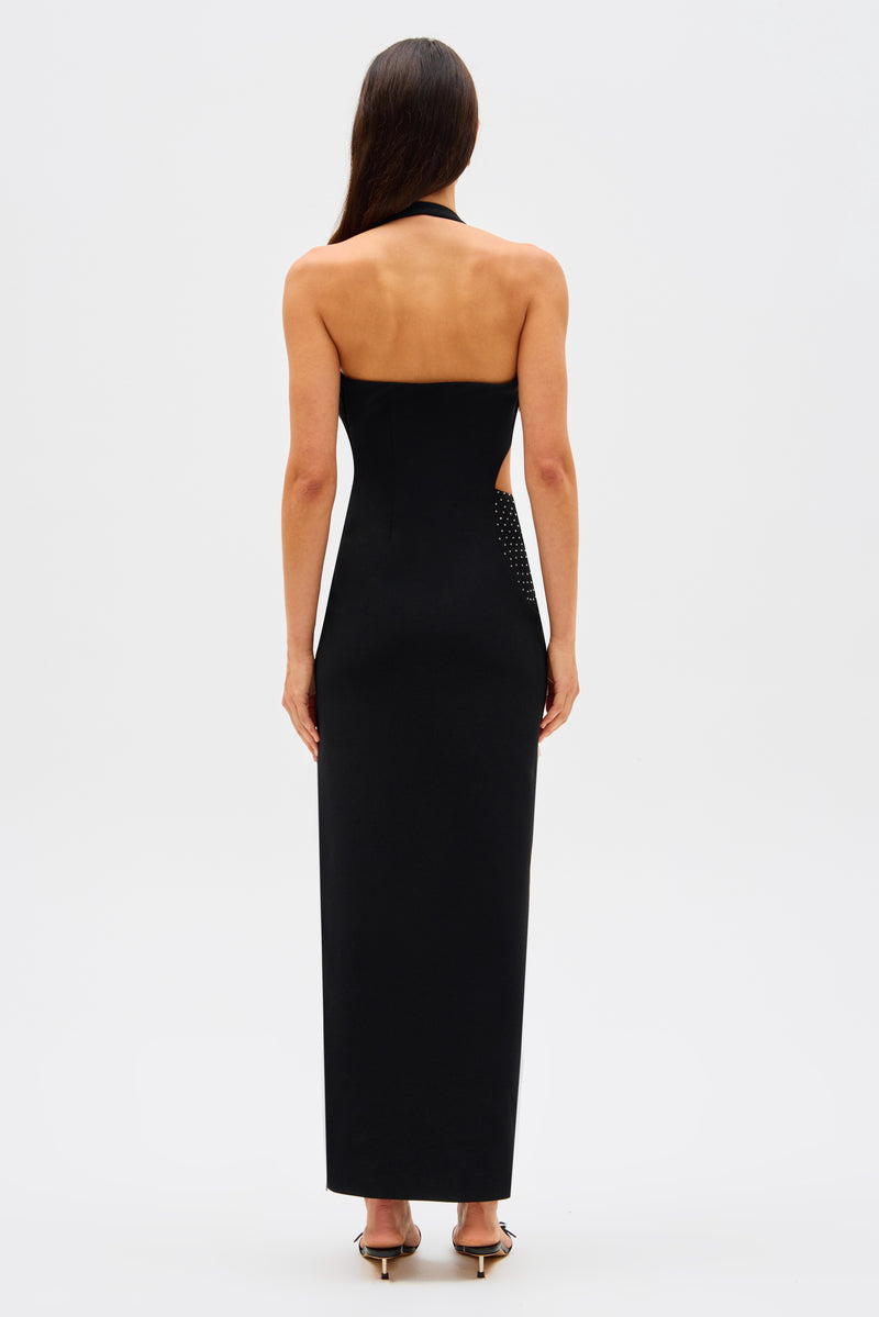 Misha Polina Crepe Diamanté Maxi Dress - Black