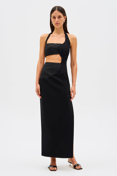 Misha Polina Crepe Diamanté Maxi Dress - Black