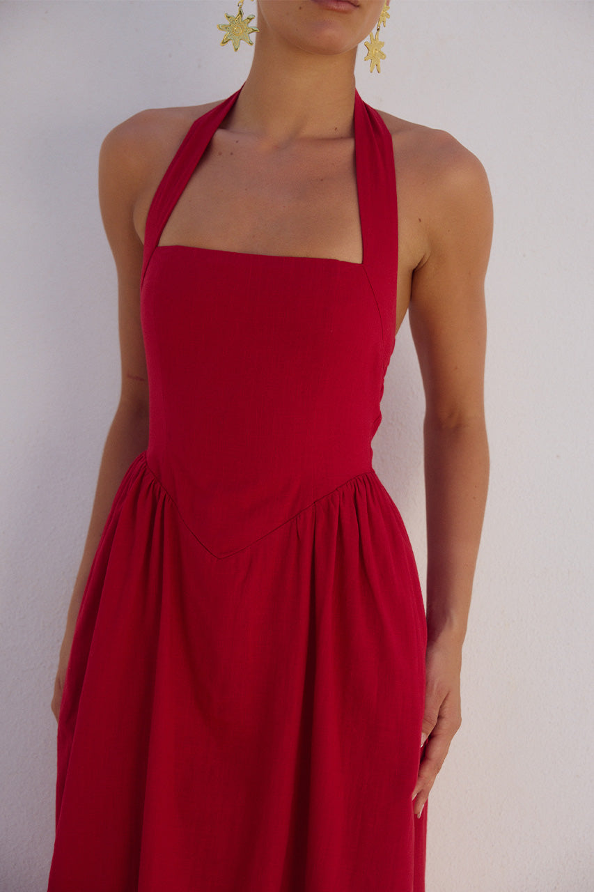 Lock Midi Dress - Cherry