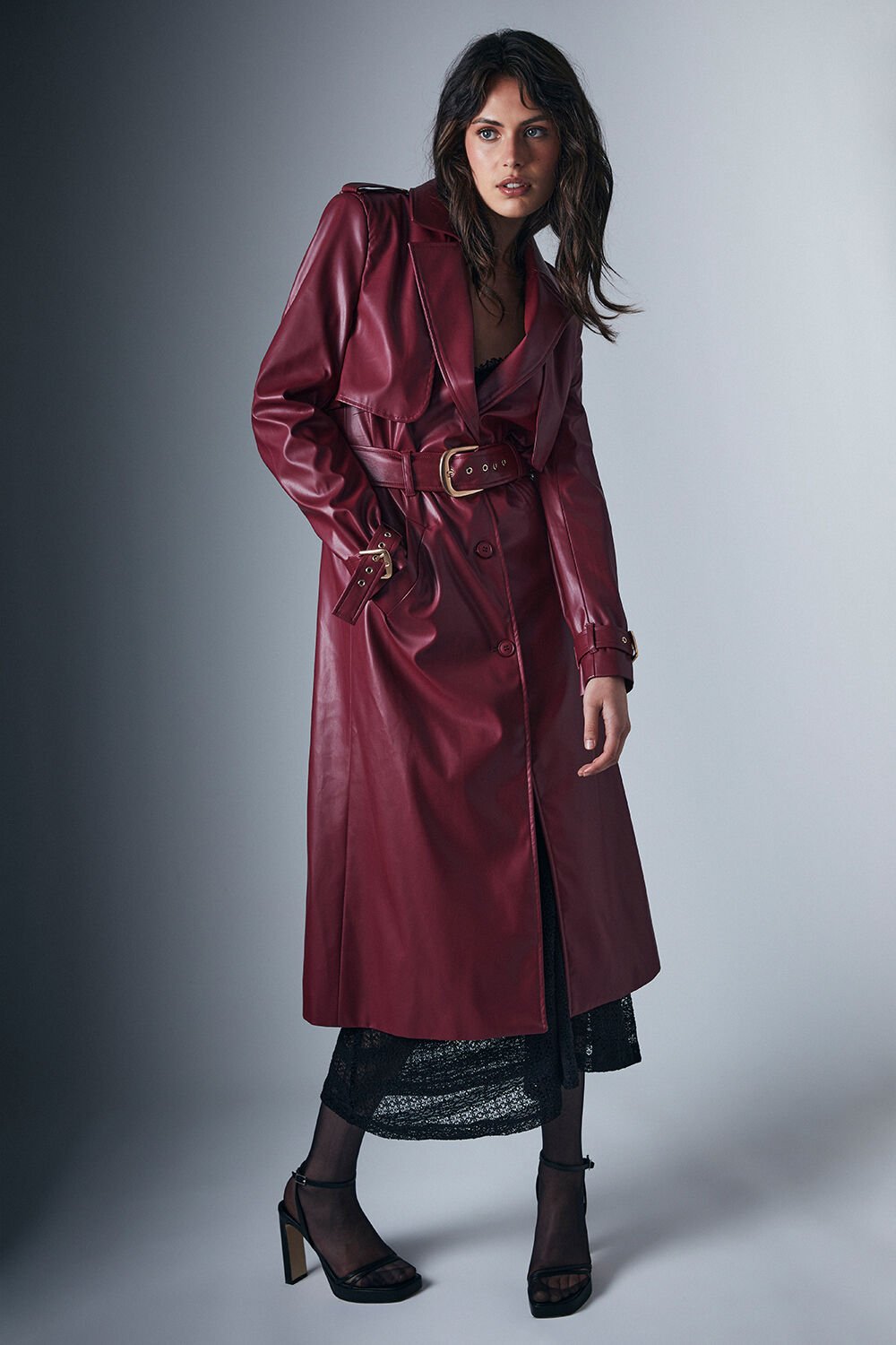 Vegan Leather Trench Coat Burgundy