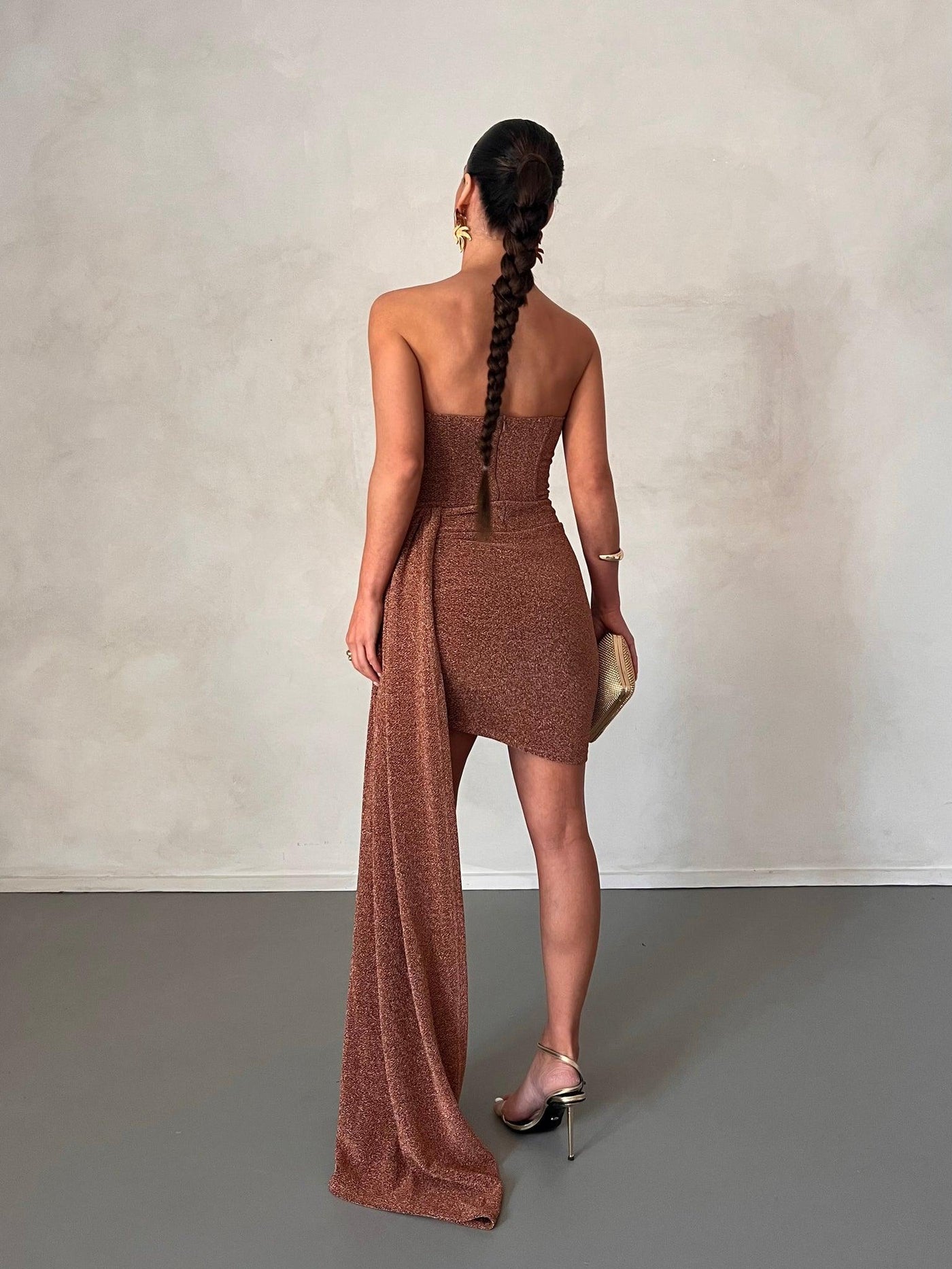 Alia Mini Dress - Bronze Foil JAUS | Gold