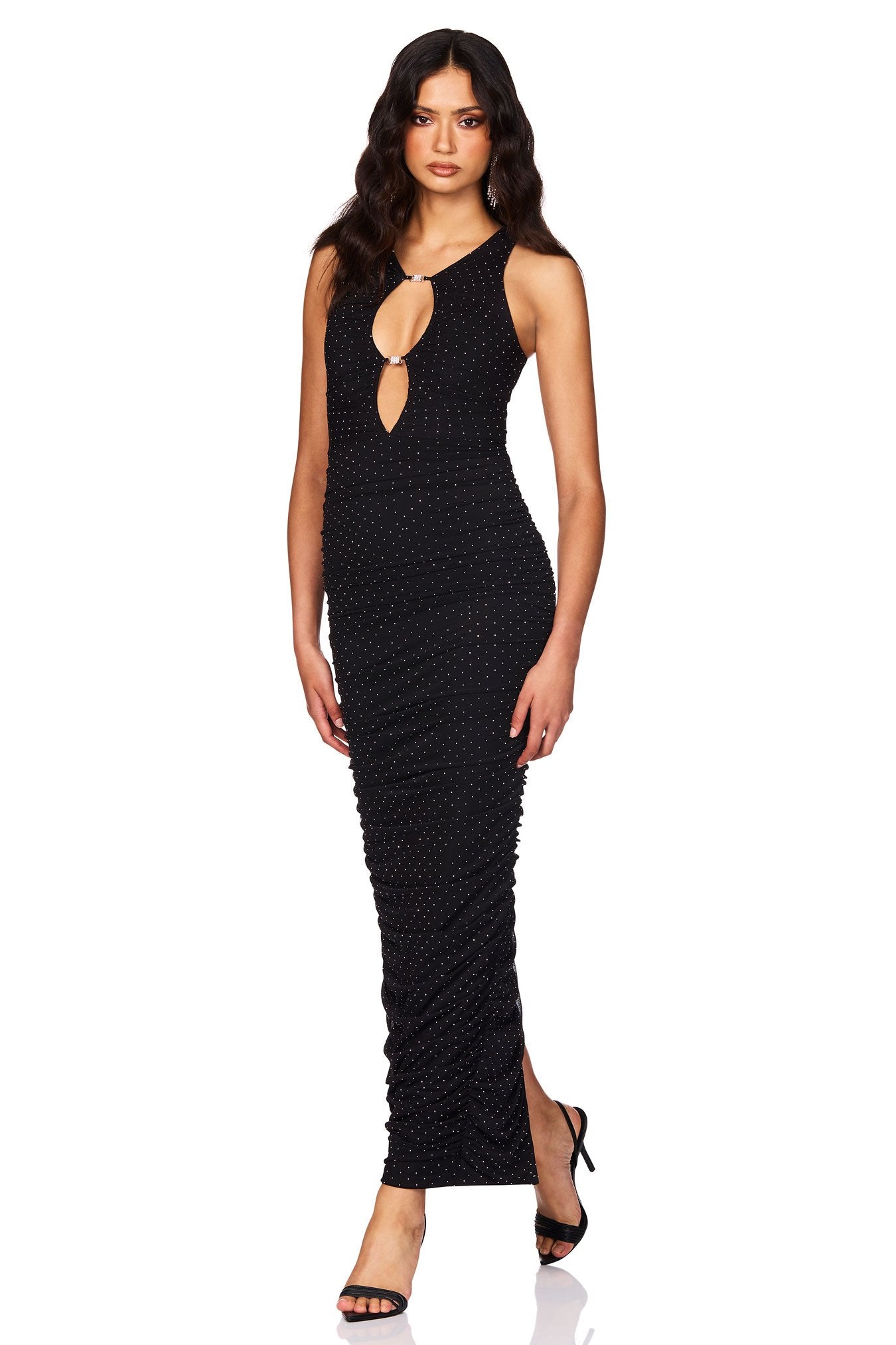 Nookie Crystal Halter Maxi Dress - Black