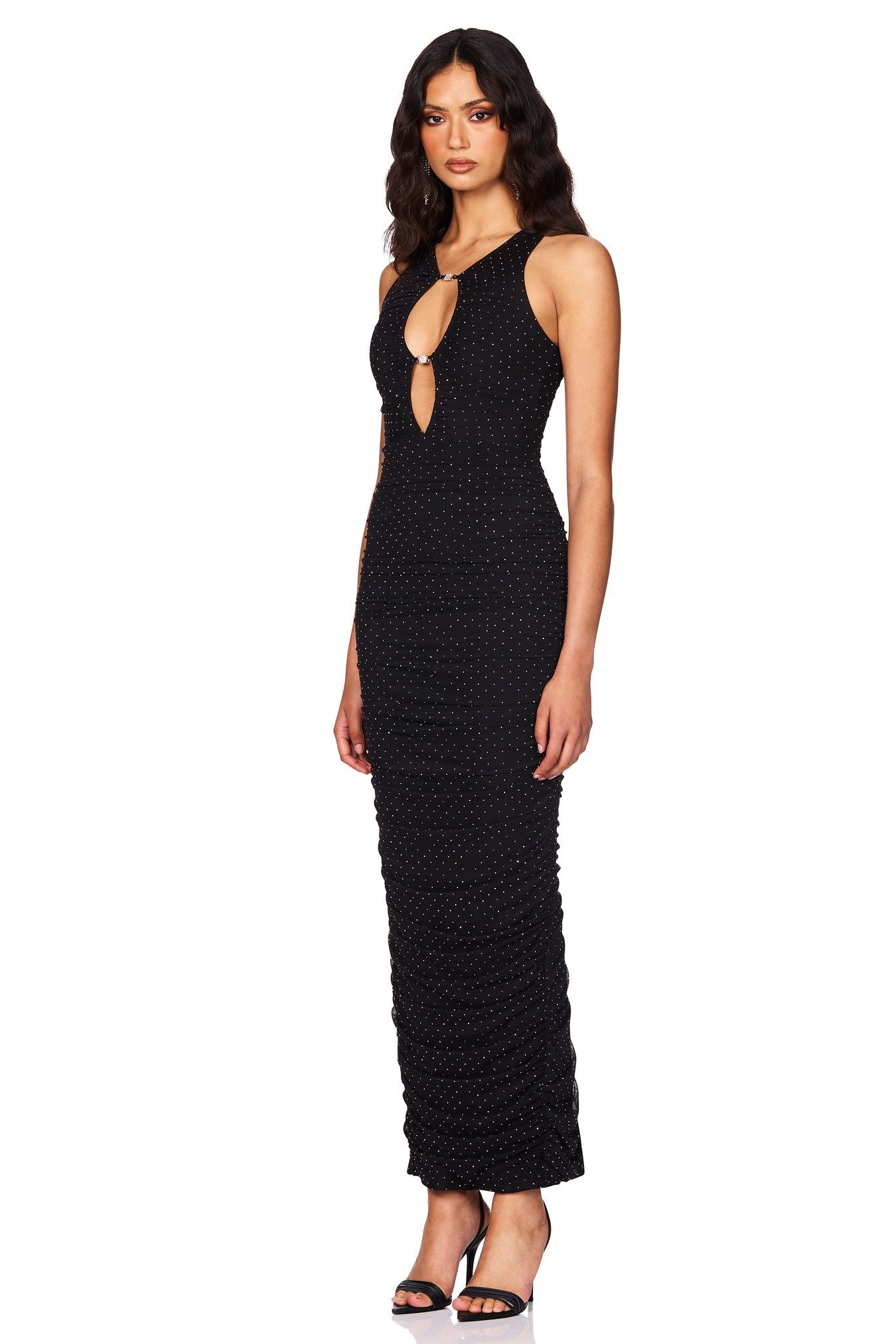 Nookie Crystal Halter Maxi Dress - Black