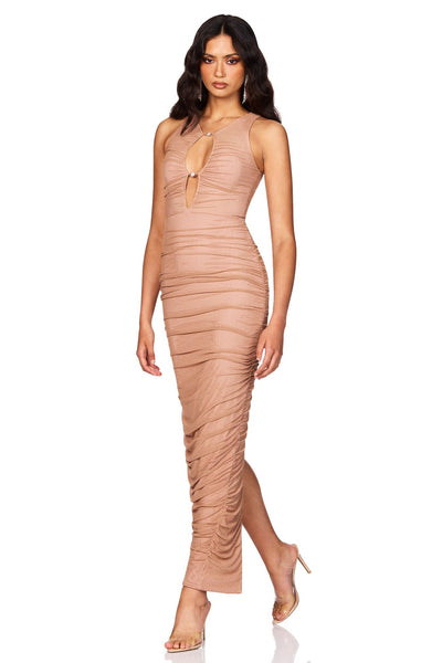 Nookie Crystal Halter Maxi Dress - Nude