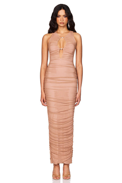 Nookie Crystal Halter Maxi Dress - Nude