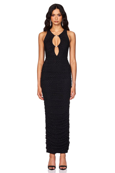 Nookie Crystal Halter Maxi Dress - Black