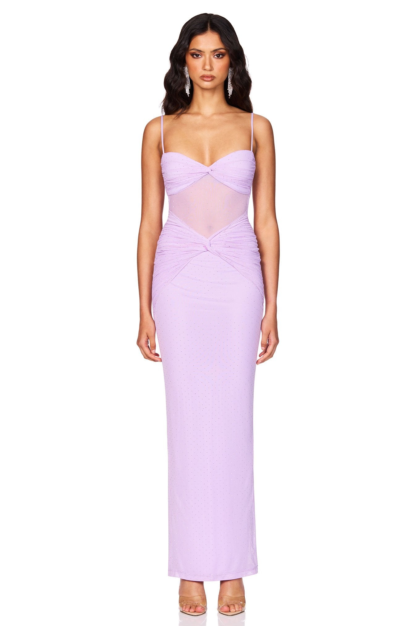 Nookie Crystal Mesh Maxi Dress - Lilac