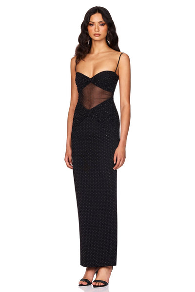 Nookie Crystal Mesh Maxi Dress - Black