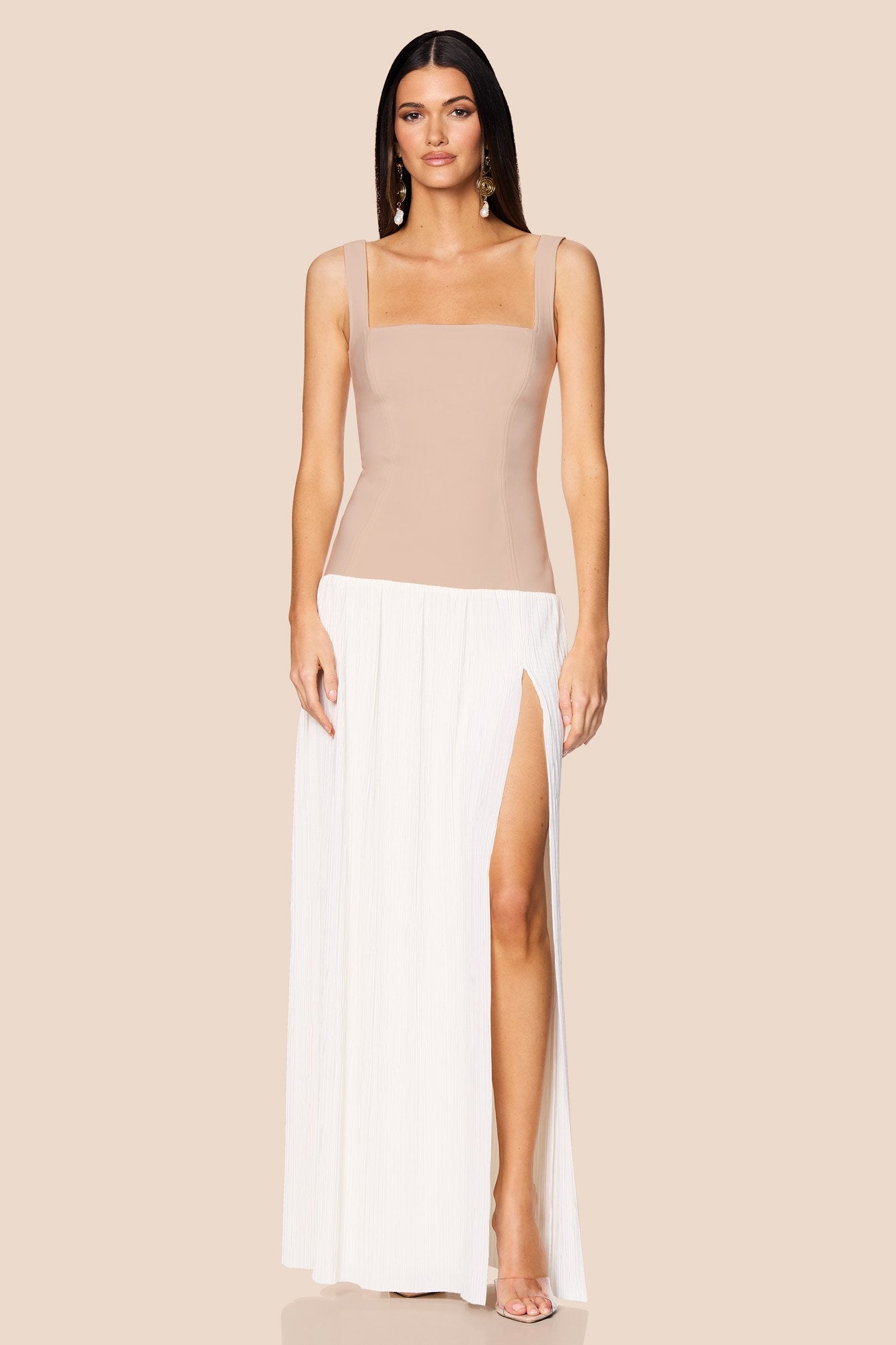 Nookie Desiree Square Neck Maxi Dress - Nude/White