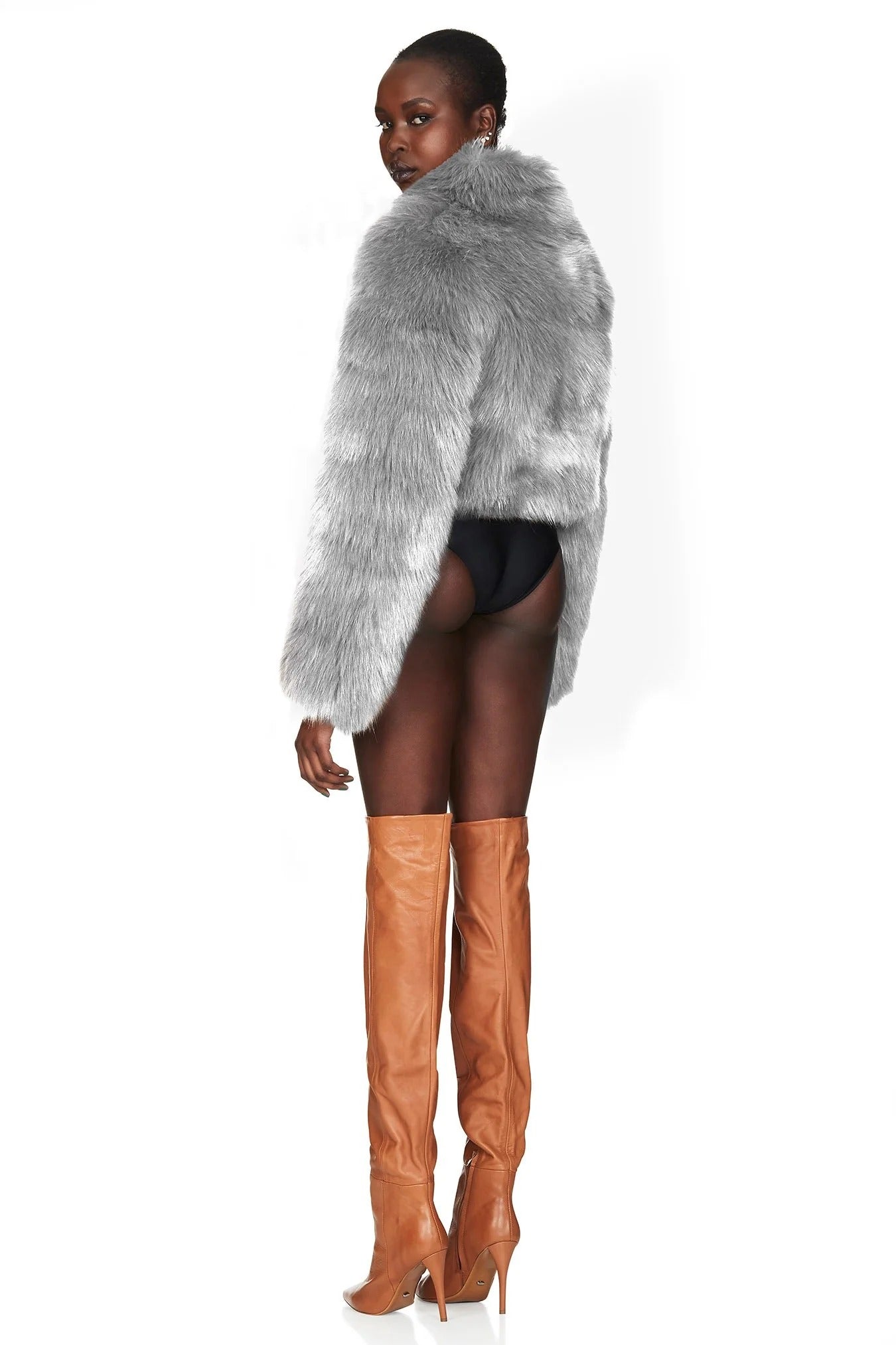 Grey faux fur cropped jacket best sale