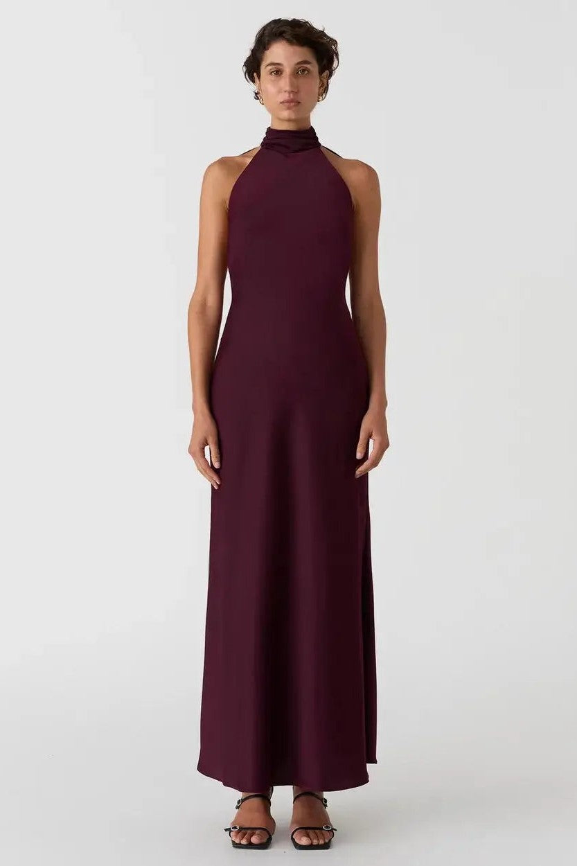 Misha Evianna Satin Gown - Wine