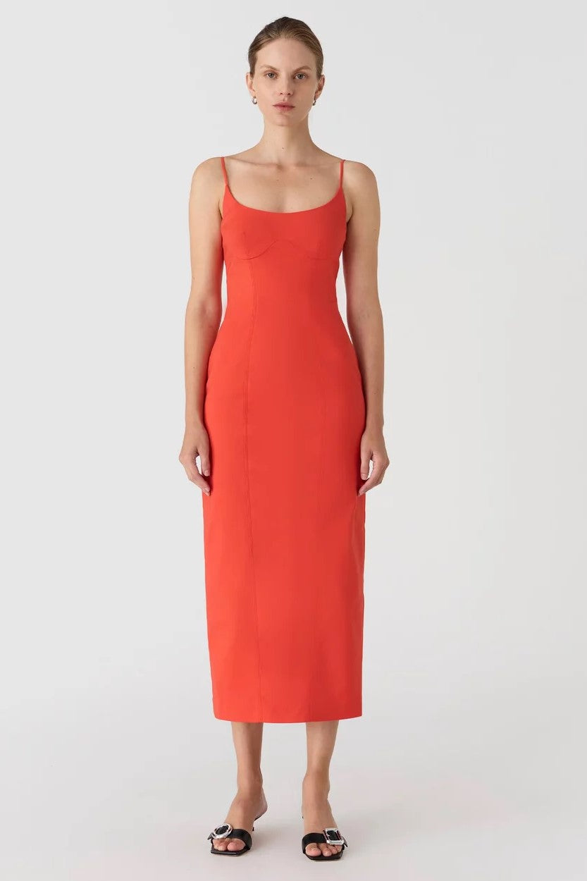 Misha Lena Sateen Midi Dress - Tangerine Red